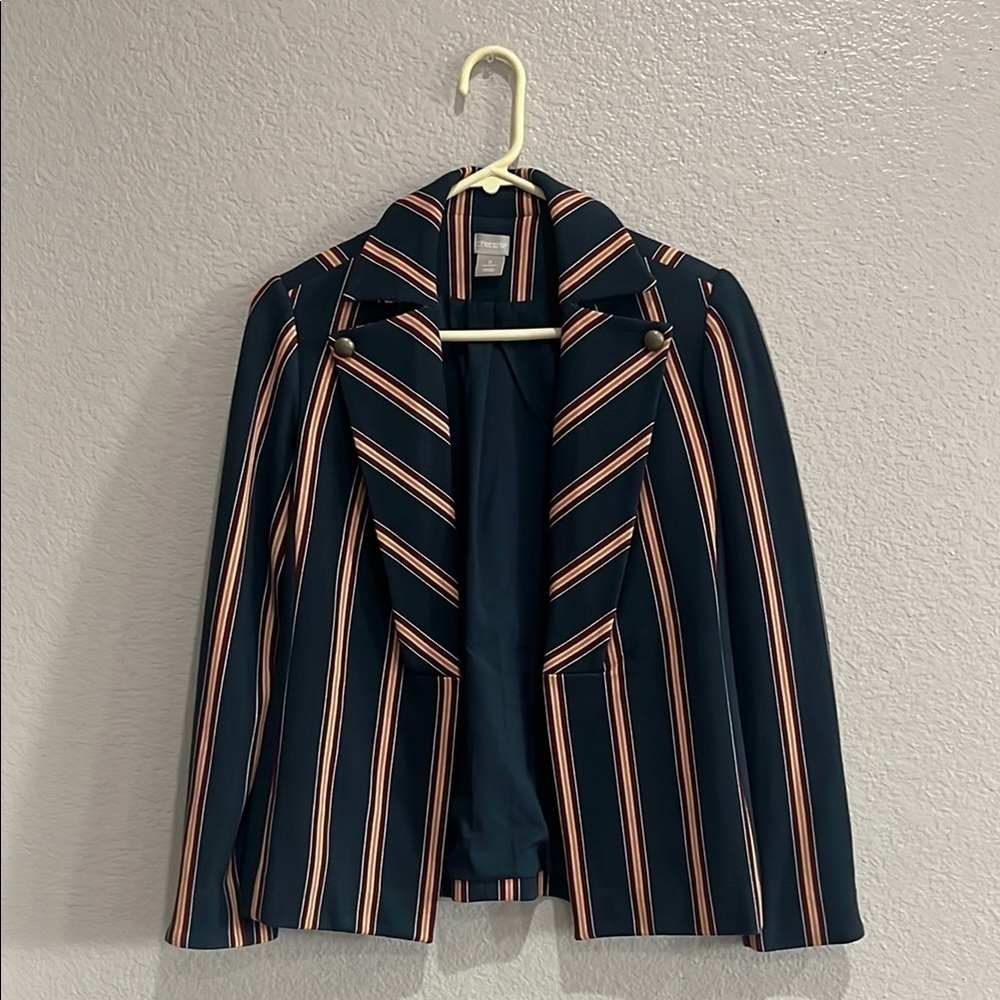 Chicos Jacket  Womens 0 Small Navy Stripe Ponte Single Hidden Closure  Business - Picture 3 of 11